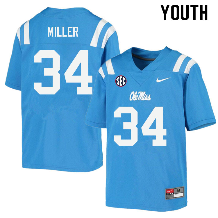 Bobo Miller Ole Miss Rebels NCAA Youth Powder Blue #34 Stitched Limited College Football Jersey DMO4158HI